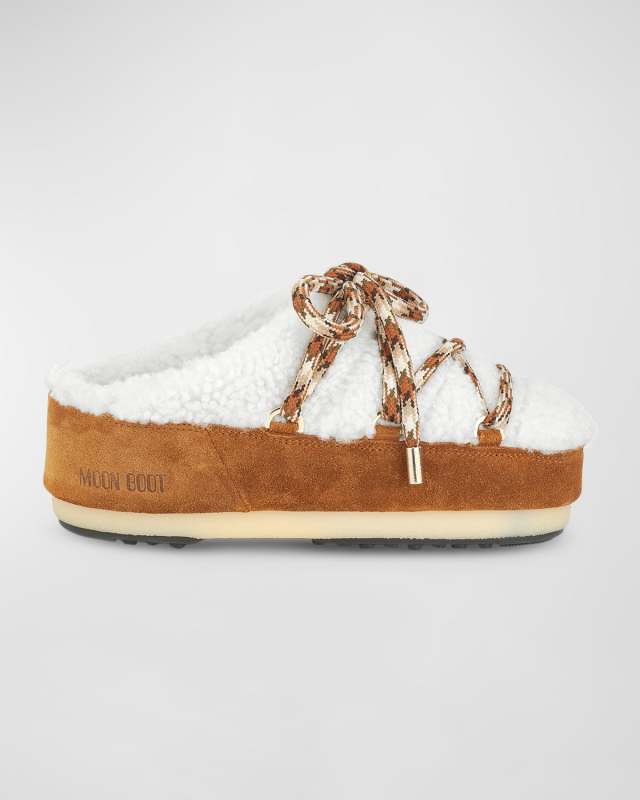 Suede Shearling Lace-Up Mules